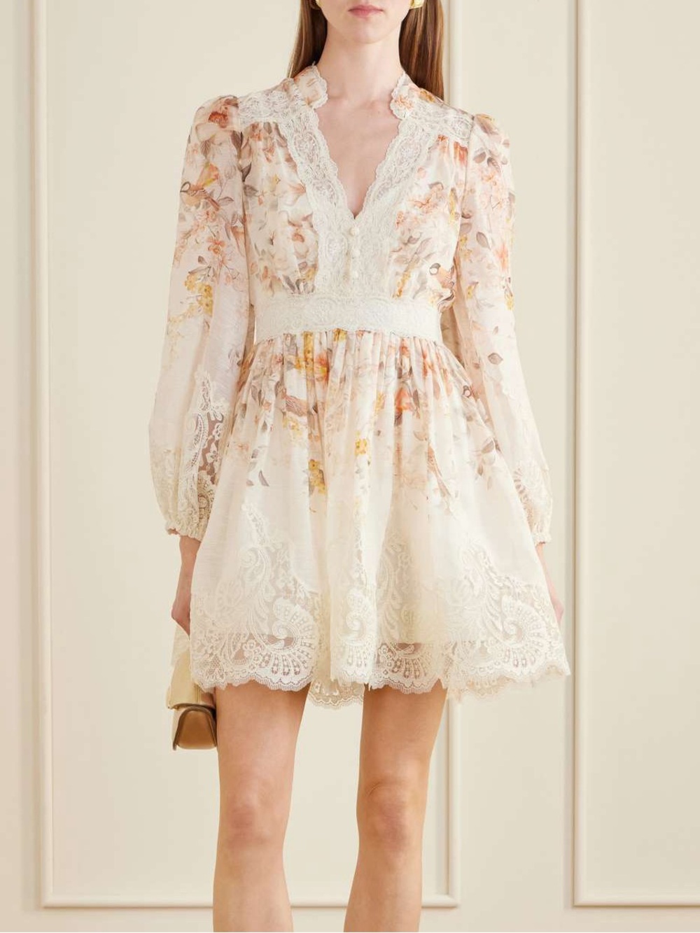 Zimmermann White Floral Lace Mini Dress with Pastel Accents - Picture 2 of 5